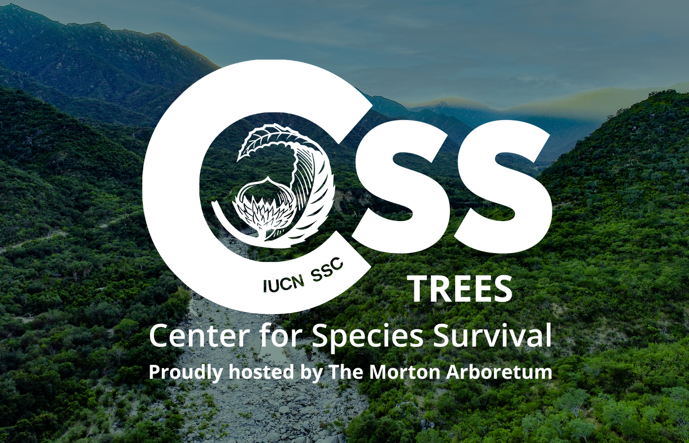 Center for Species Survival logo on an image of a river with trees