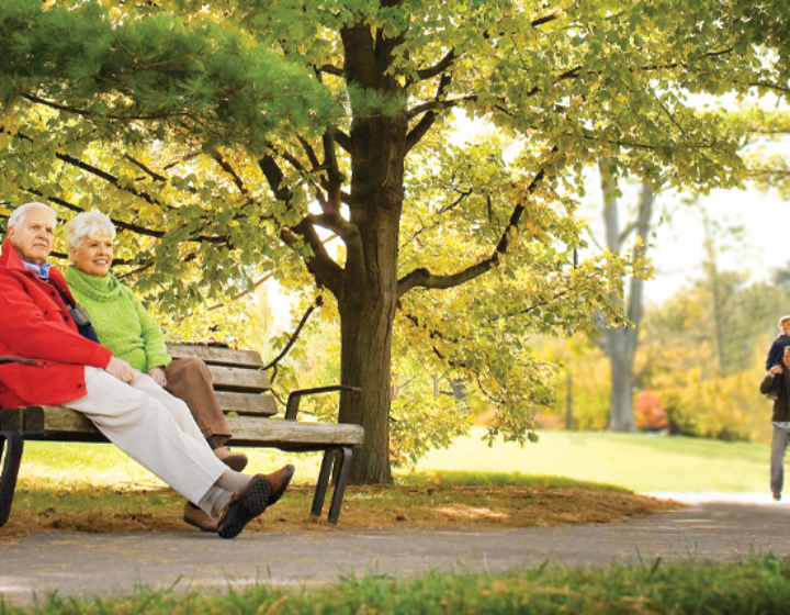 Family walks around Meadow Lake in Fall